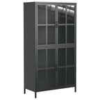 Premium Metal Storage Cabinet With Tempered Glass Doors, Adjustable Shelves, And Anti Tipping Device - Black