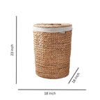 Ludmilla Round Tall Water Hyacinth Woven Wicker Laundry Hamper With Lid - For Clothes, Toys And Book Storage With Removable Liner - 18" X 18" X 23" - Natural Brown