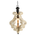Farmhouse Chandeliar Distressed Pendant French Country Wood Chandelier For Living Room Foyer, Bulb Not Included - Antique Cream