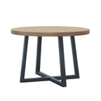 Round Dining Table With Wire Brushed Mindi Top And Mahogany Base - Wheat