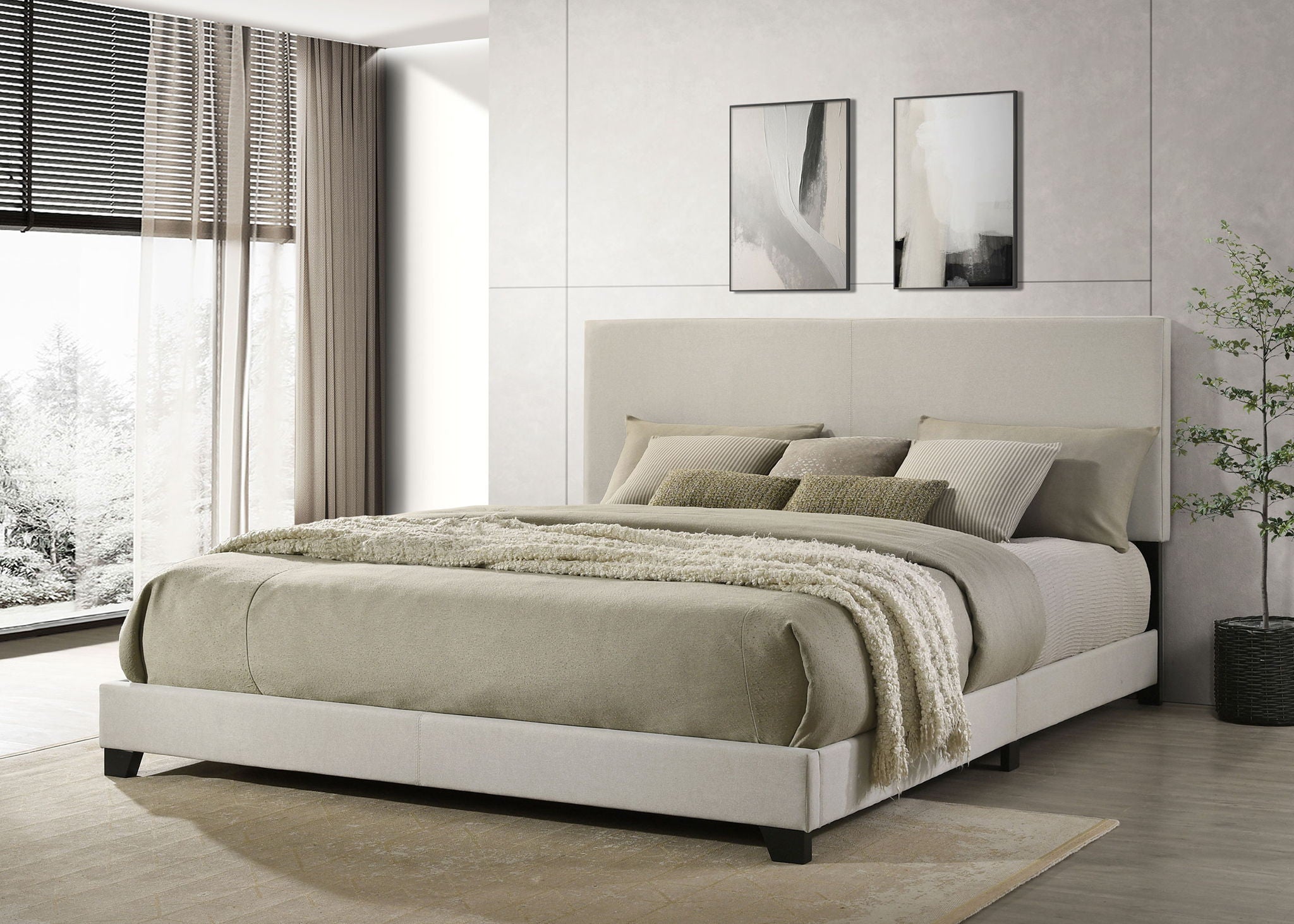 Dorian Fabric Upholstered California King Panel Bed Cream