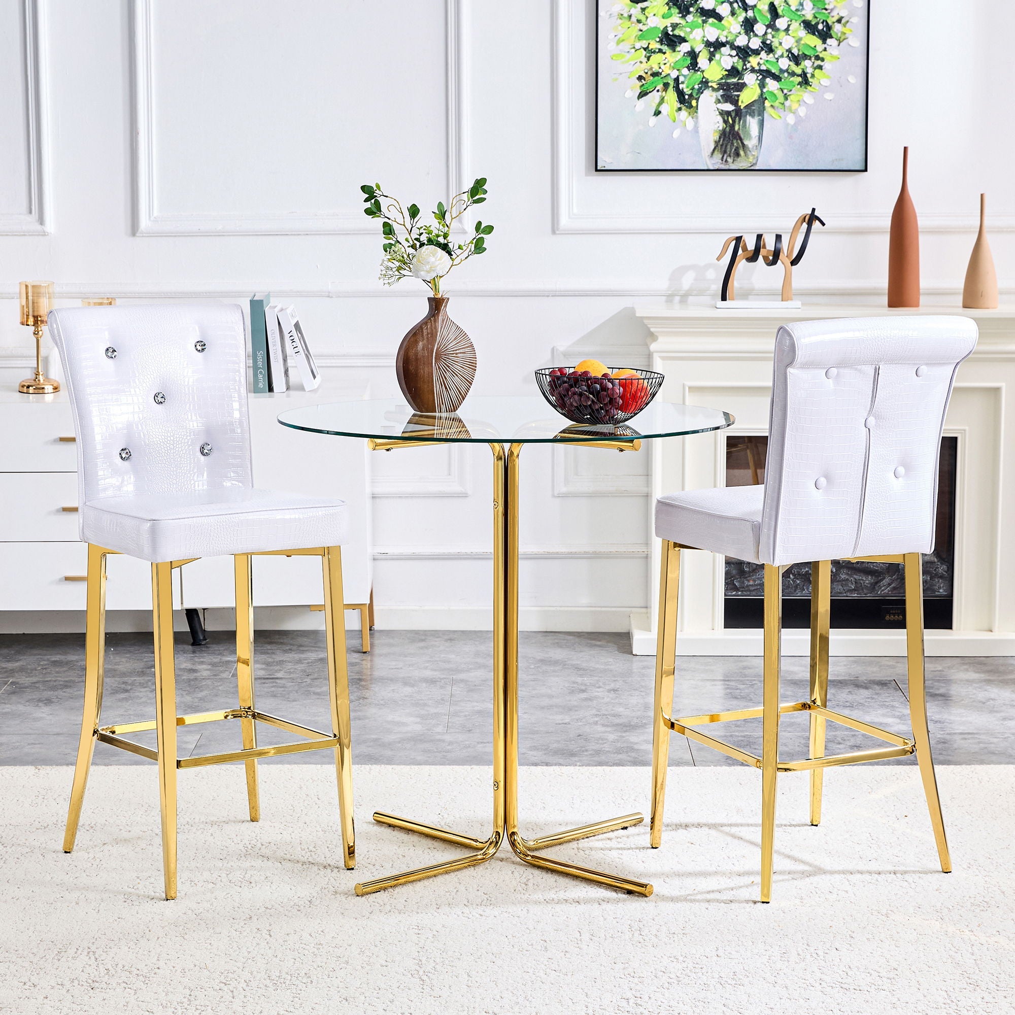 Bar Chairs With Crystal Clasp Design (Set of 2)