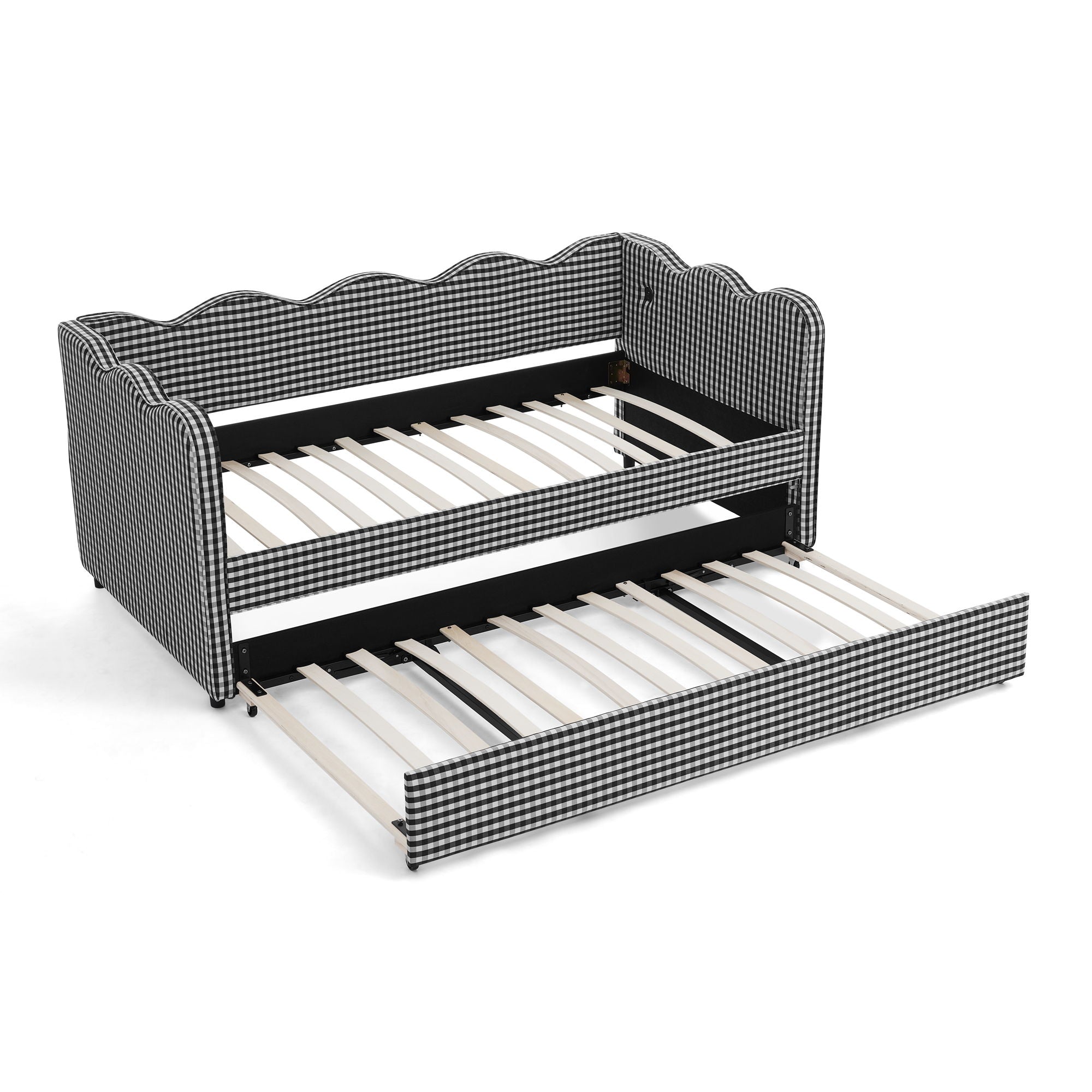 Gingham Daybed With USB Charging Port, Wave Shaped Design