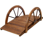 Wooden Garden Bridge Arc Footbridge With Half Wheel Railings Solid Fi - Brown