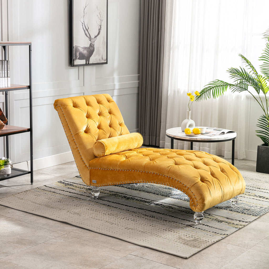 Chaise Lounge Indoor, Button Tufted Upholstered Chaise Lounge Chair With Pillow