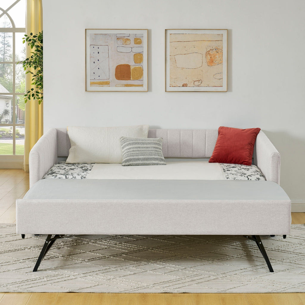 Upholstered Daybed With Trundle With Vertical Stripes