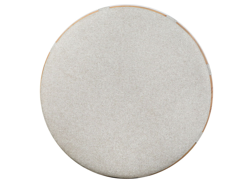 Lindon - Round Cocktail Table With Gray Upholstered Top & Casters - Belgian Wheat