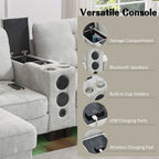 Modern Sectional Sofa U-Shaped With Movable Ottomans, tooth Speakers, LED Lights And Modular Storage