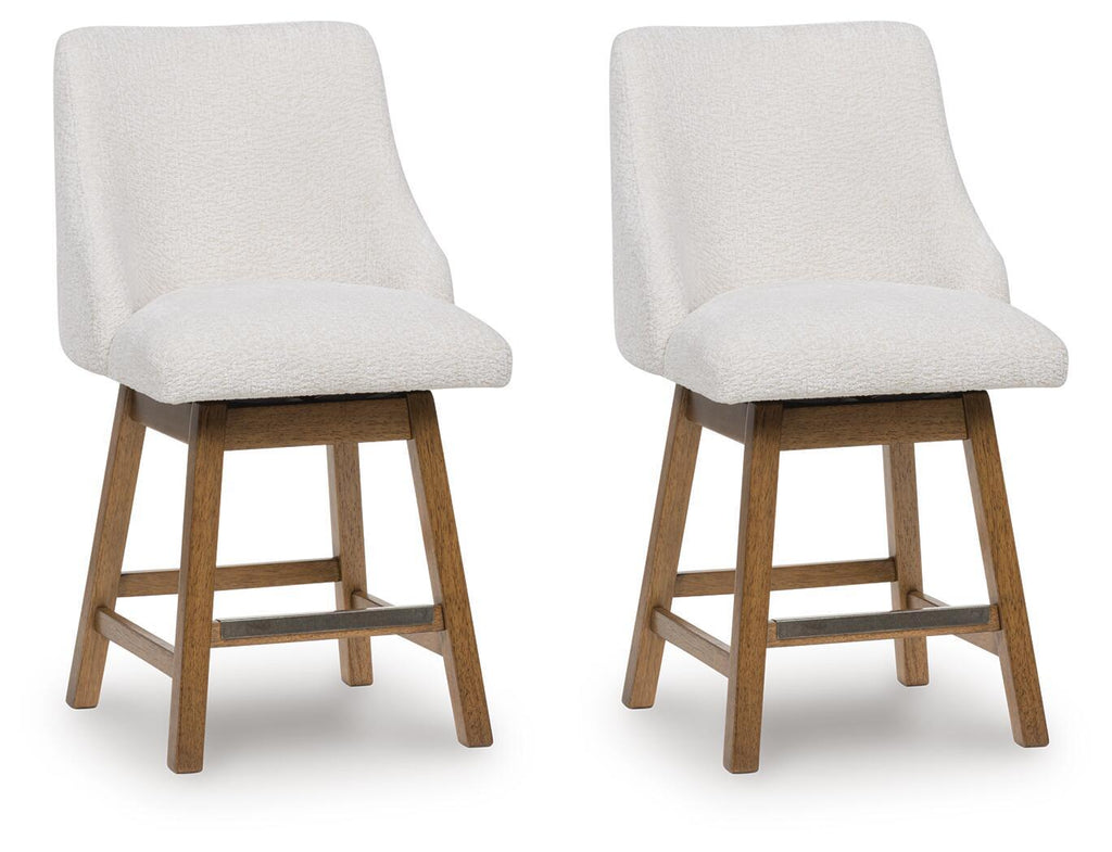 Cabalynn - Upholstered Swivel Barstool (Set of 2) - Oatmeal / Light Brown