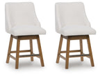 Cabalynn - Upholstered Swivel Barstool (Set of 2) - Oatmeal / Light Brown