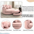 360° Swivel Accent Barrel Chair With Storage Ottoman & 4 Pillows, Modern Leisure Chair Round Accent For Living Room