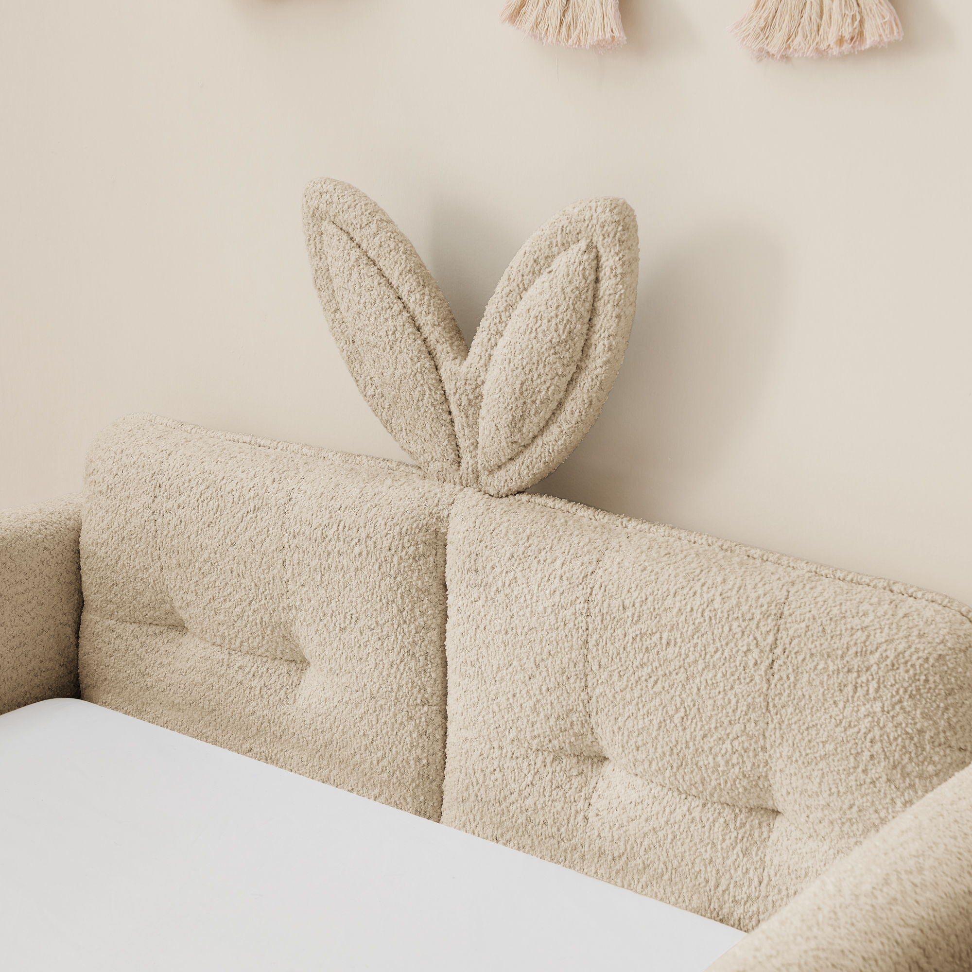 Cute Rabbit Ear Upholstered Platform Bed Frame With Safety Rail