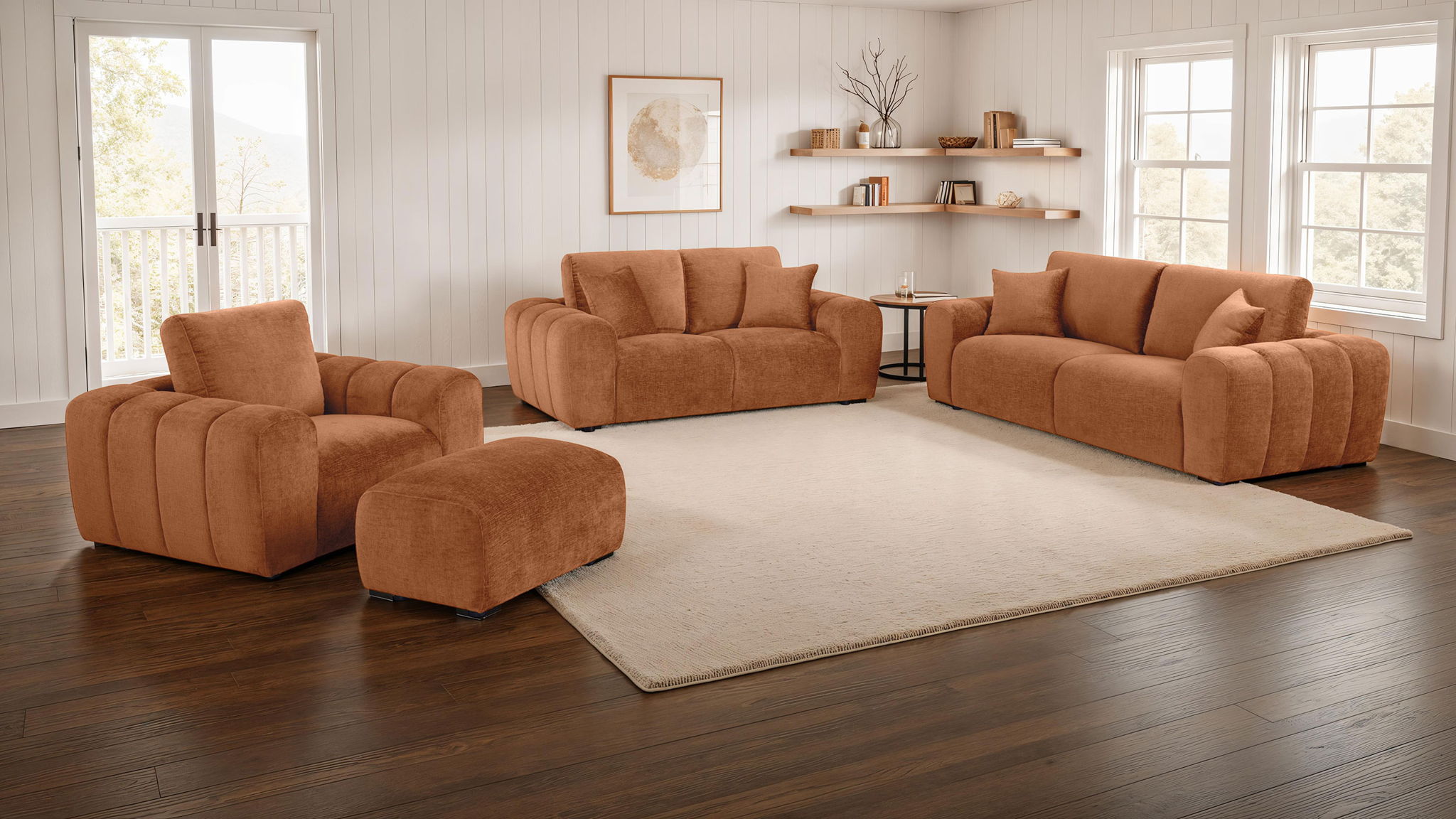 Burnett Chenille Upholstered Ottoman Burnt Orange