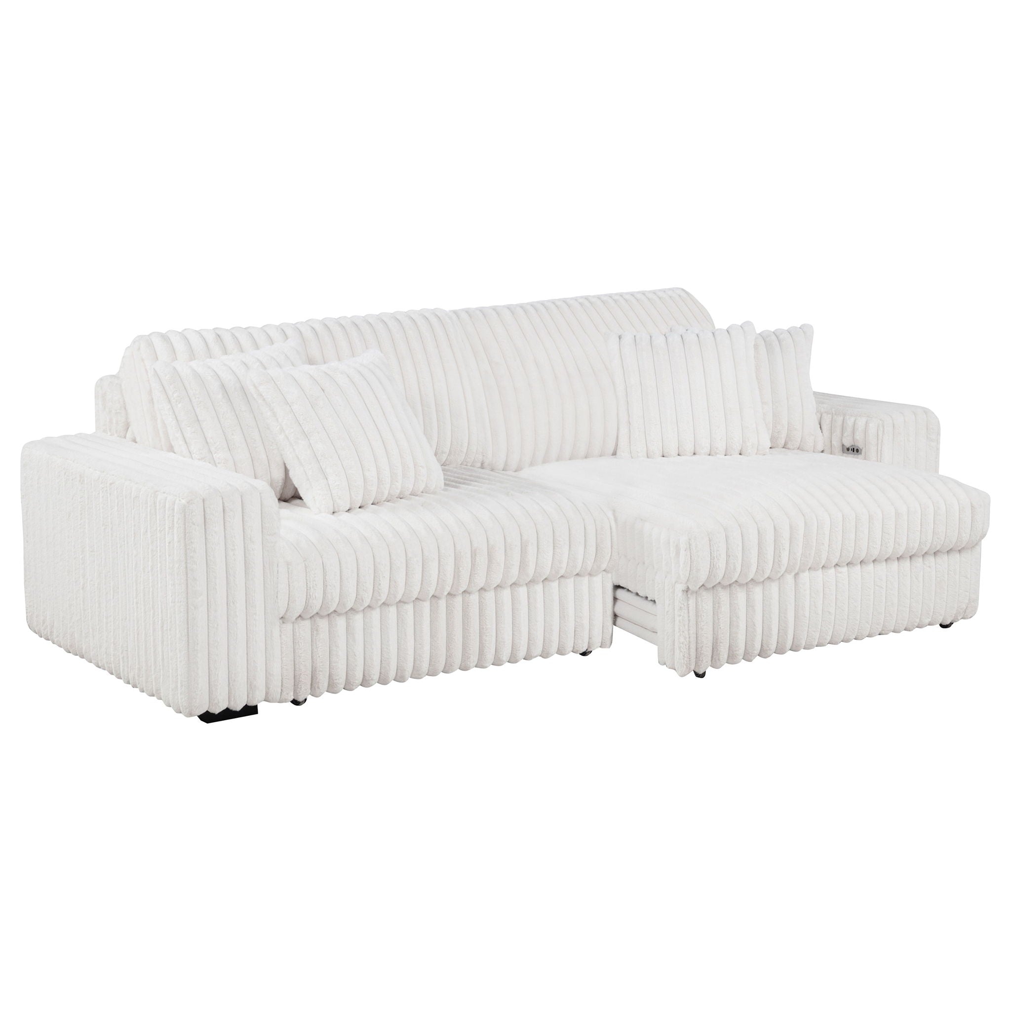 Jacana Corduroy Upholstered Dual Power Chaise Sofa Ivory