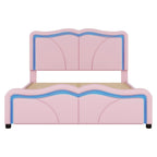 Upholstered Platform Bed & Curve Shaped And Height Adjustable Headboard, LED Light Strips