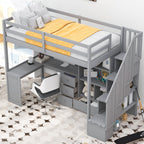 Loft Bed With L Shaped Desk, Drawers, Cabinet, And Storage Staircase