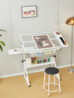 Adjustable Tempered Glass Drafting Printing Table With Chair