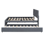 Upholstered Platform Bed With Brick Pattern Headboard And Twin Long Size Trundle