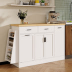 Kitchen Sideboard With Sliding Door Cabinet, 3 Tier Spice Rack