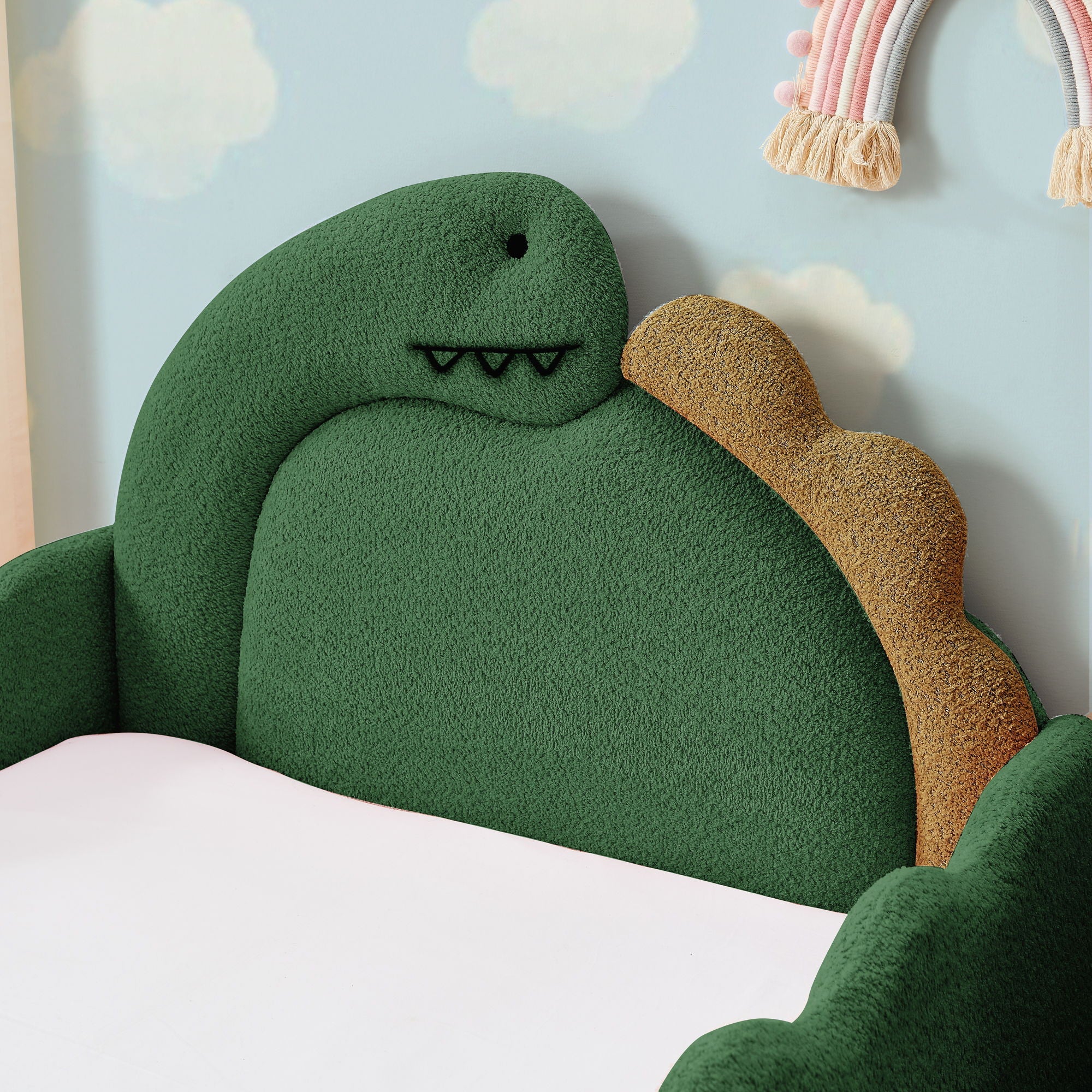 Cute Dinosaur Shaped Bed With Safety Guardrail, Toddler Frame