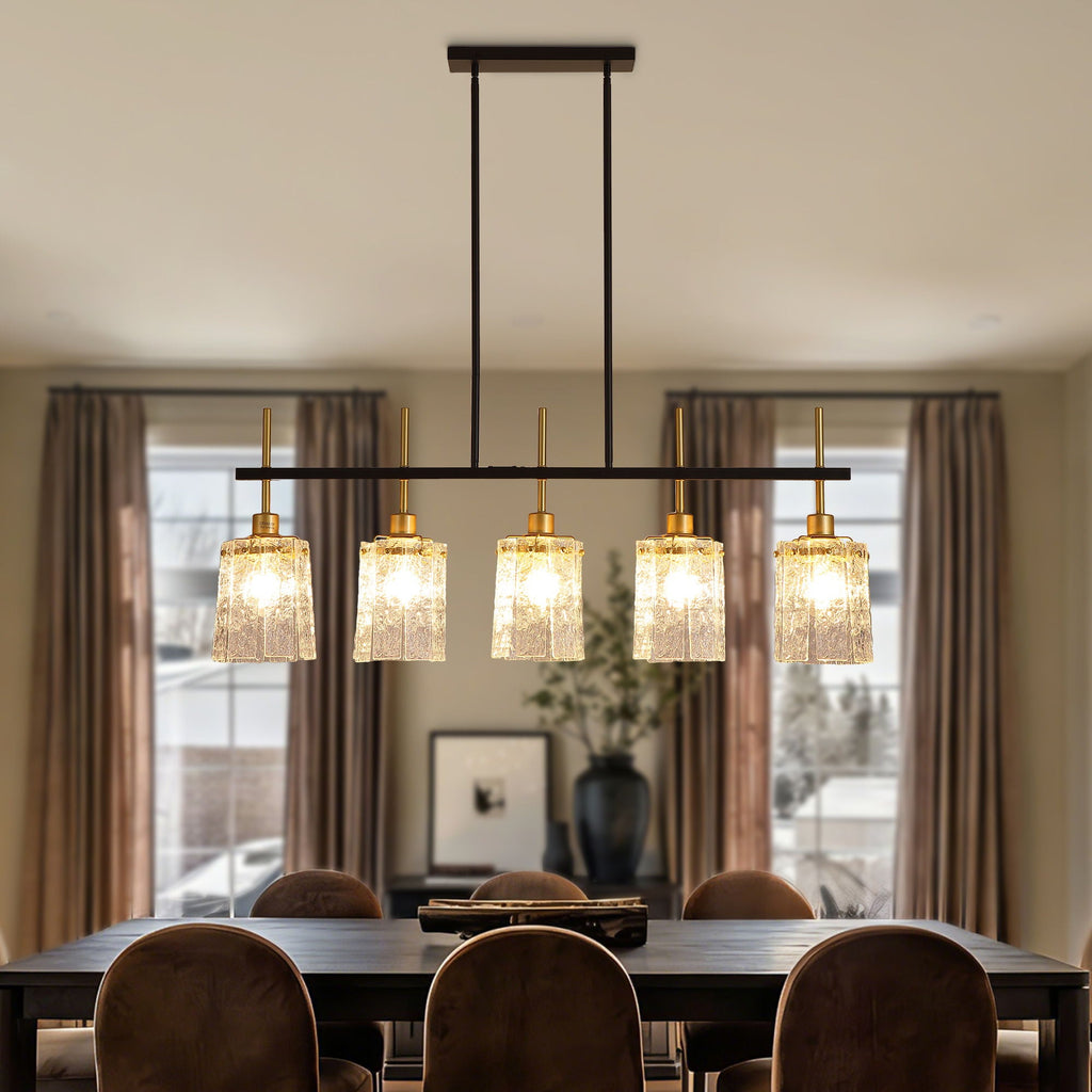 Chandelier 5 Light, Fixture Over Table - Black / Gold