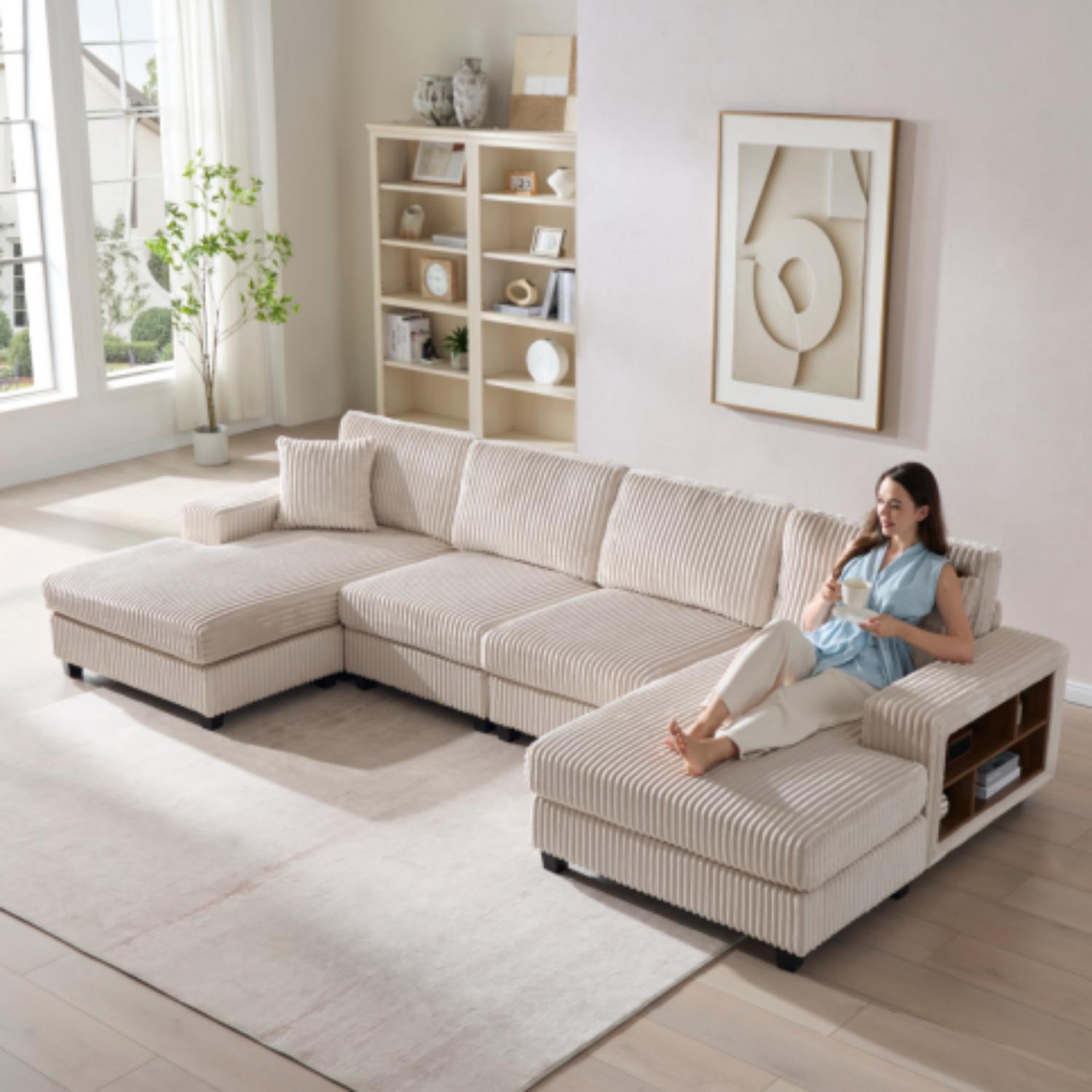 U-Shaped Convertible Sofa, 4 Seater Large Living Room Lounge