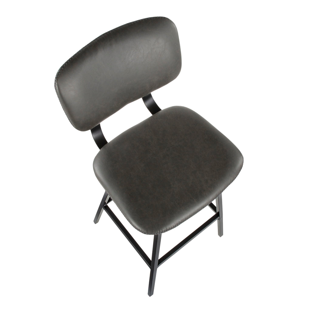 Foundry - Contemporary Barstool Zig Zag Stitching (Set of 2) - Black / Gray