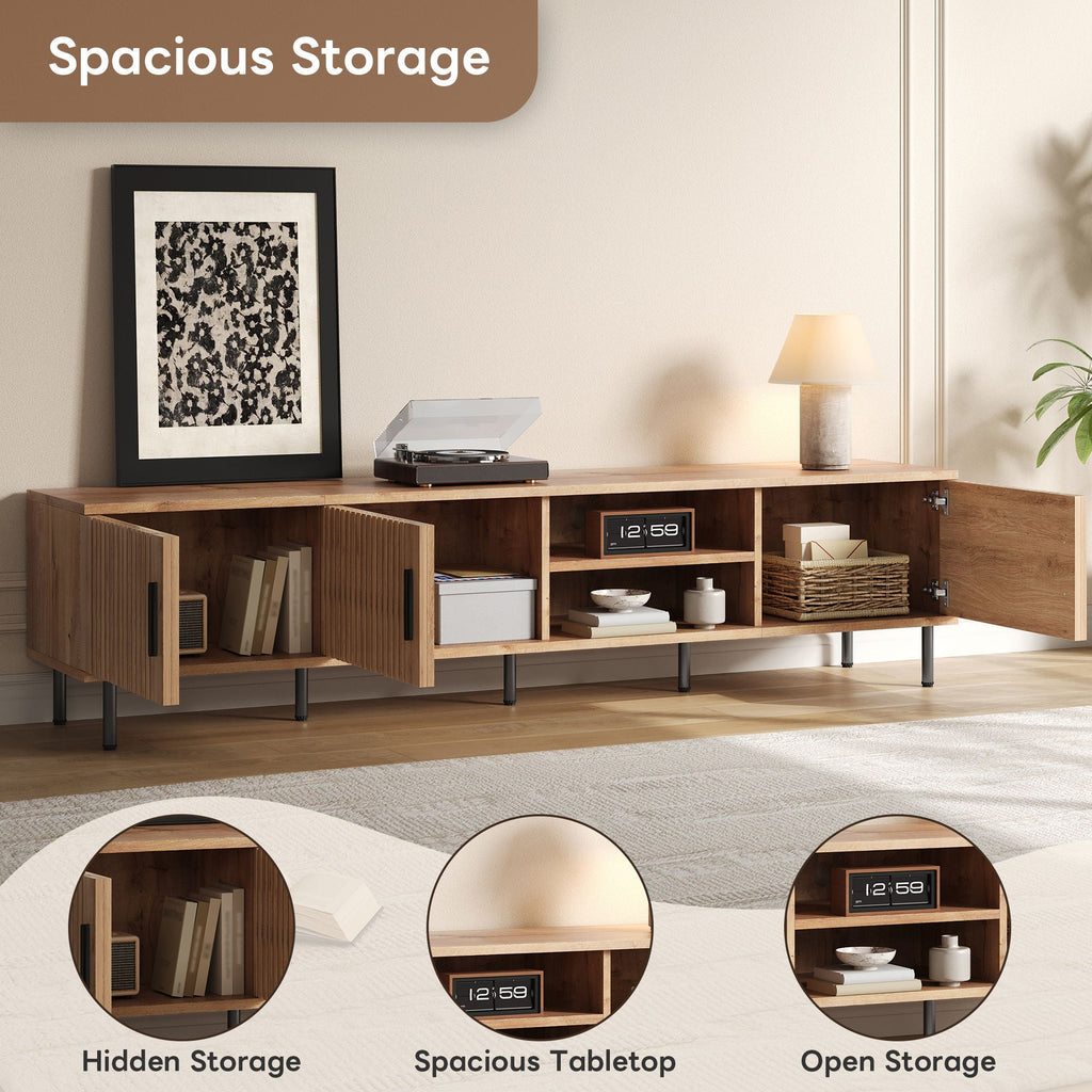 78" TV Stand For TVs Up To 85" With Closed Storage, Living Room Entertainment Center - Natural Wood