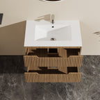 30" Wall Mounted Bathroom Vanity With Sink, Soft Close System, And Spacious Drawers - Walnut