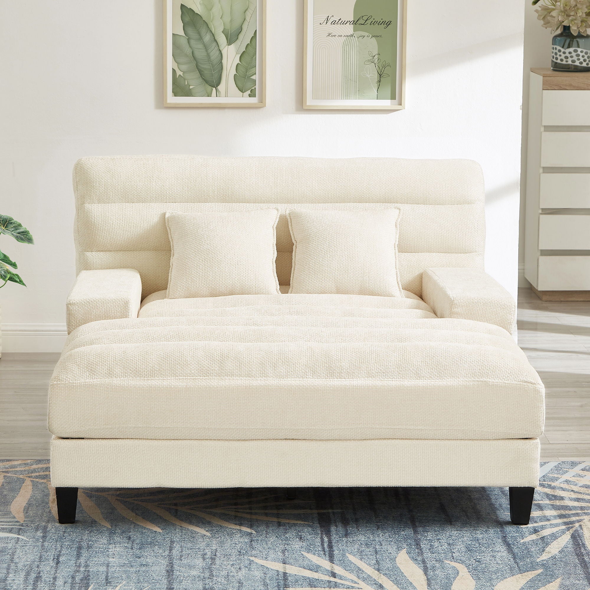 Chaise Bed Lounge Sofa Chair With Adjustable Backrest And LED Light Strip
