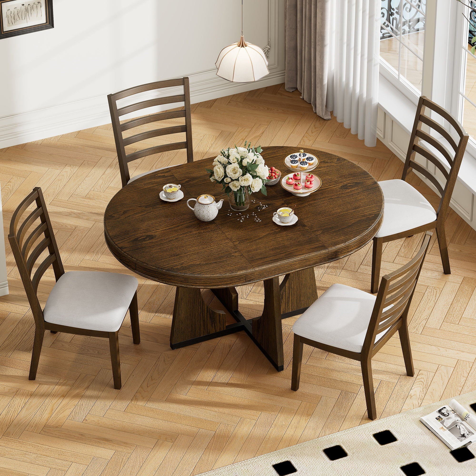 Round Dining Table Set For 4 With Chairs