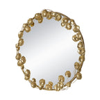 Round Metal Wall Mirror With en Leaf Accents, Modern Decor Mirror For Living Room Entryway Hallway - Gold
