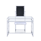 Carenze II - Vanity Set - White Faux Fur & Chrome