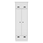 Dresser Closet With Upper Storage Covered With 1 Door, 2 Central Shelves, 1 Tube For Hanging Clothes Covered By 2 Doors, 1 Drawer At The Bottom - White