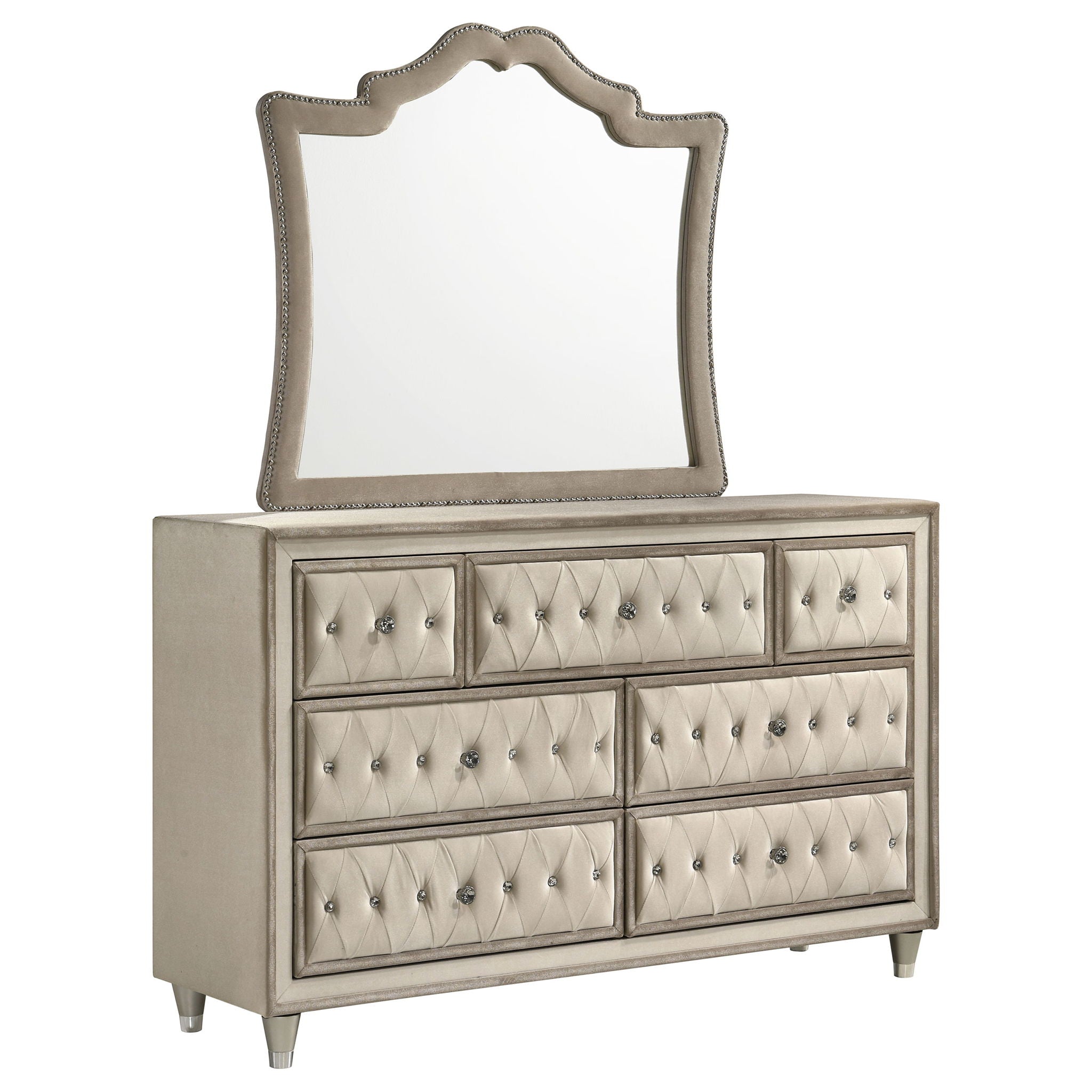Antonella 7-drawer Upholstered Dresser with Mirror Ivory
