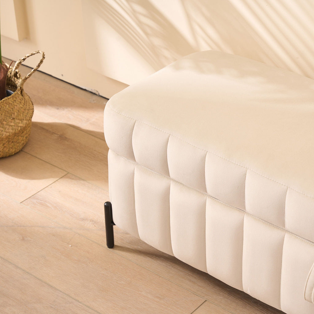 Wide Upholstered Storage Soft Bench Ottoman With Metal Legs