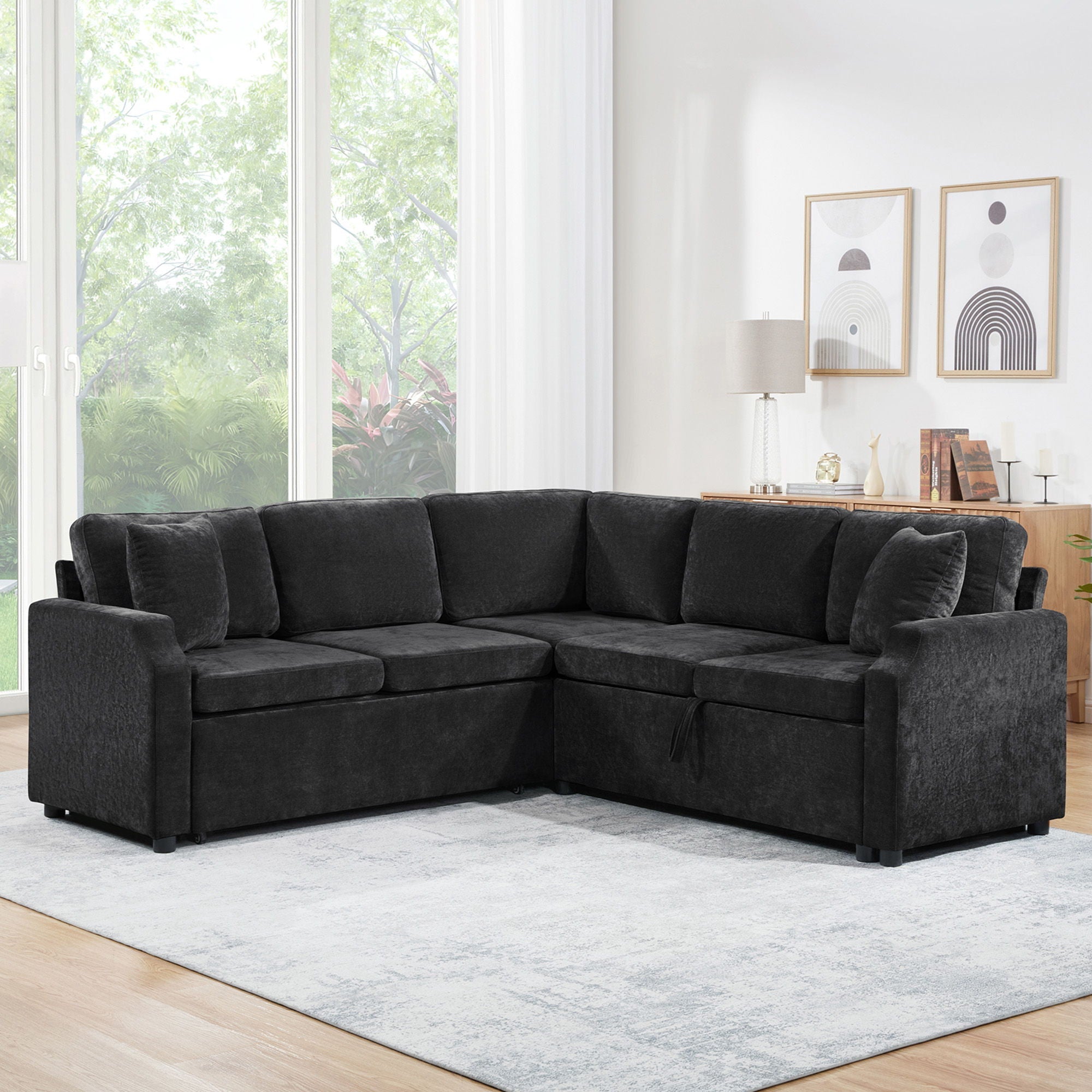 Modern L Shaped Sectional Sofa Bed With Hidden Storage Upholstery
