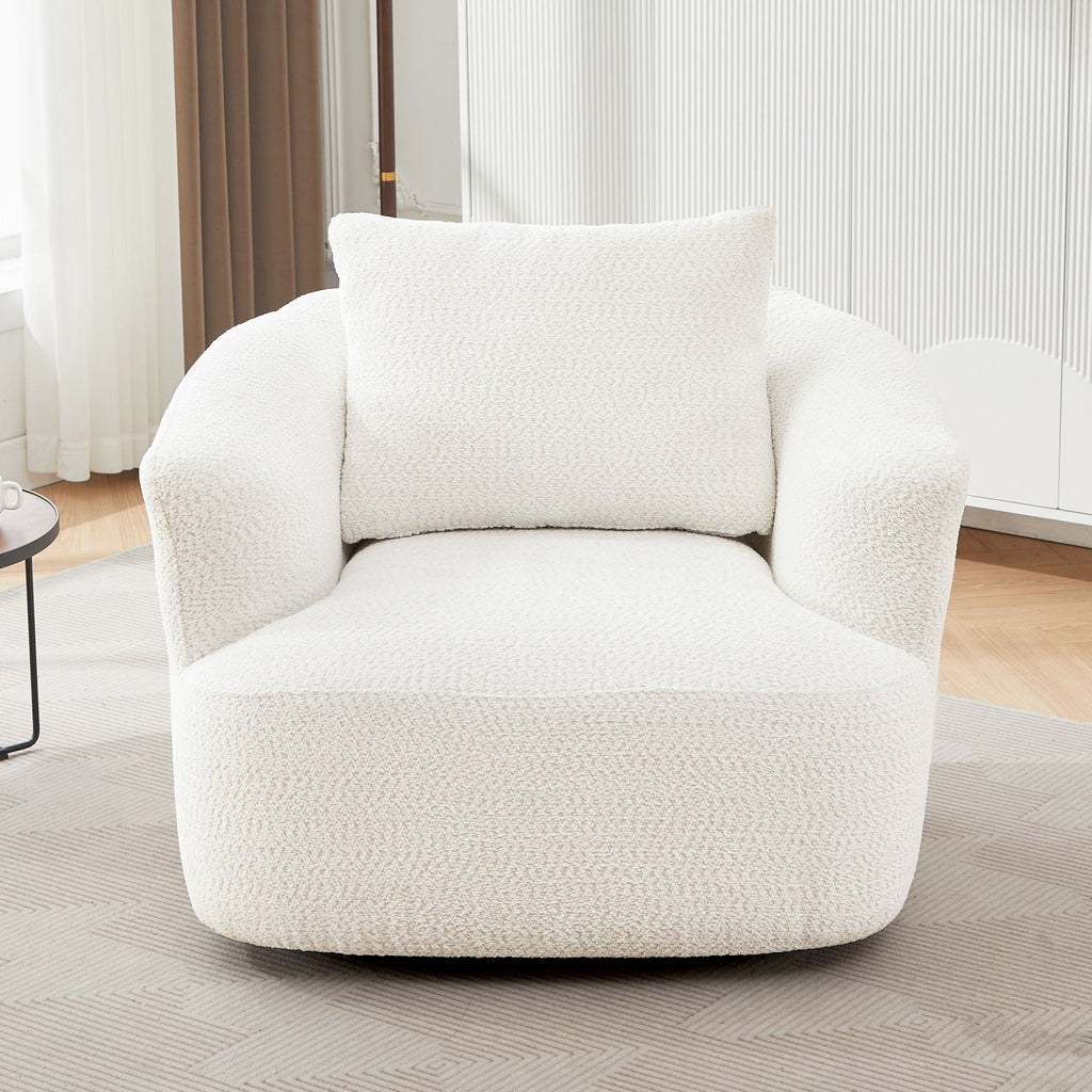 360° Swivel Barrel Sofa Chair With Throw Pillow, Upholstered Accent Chair