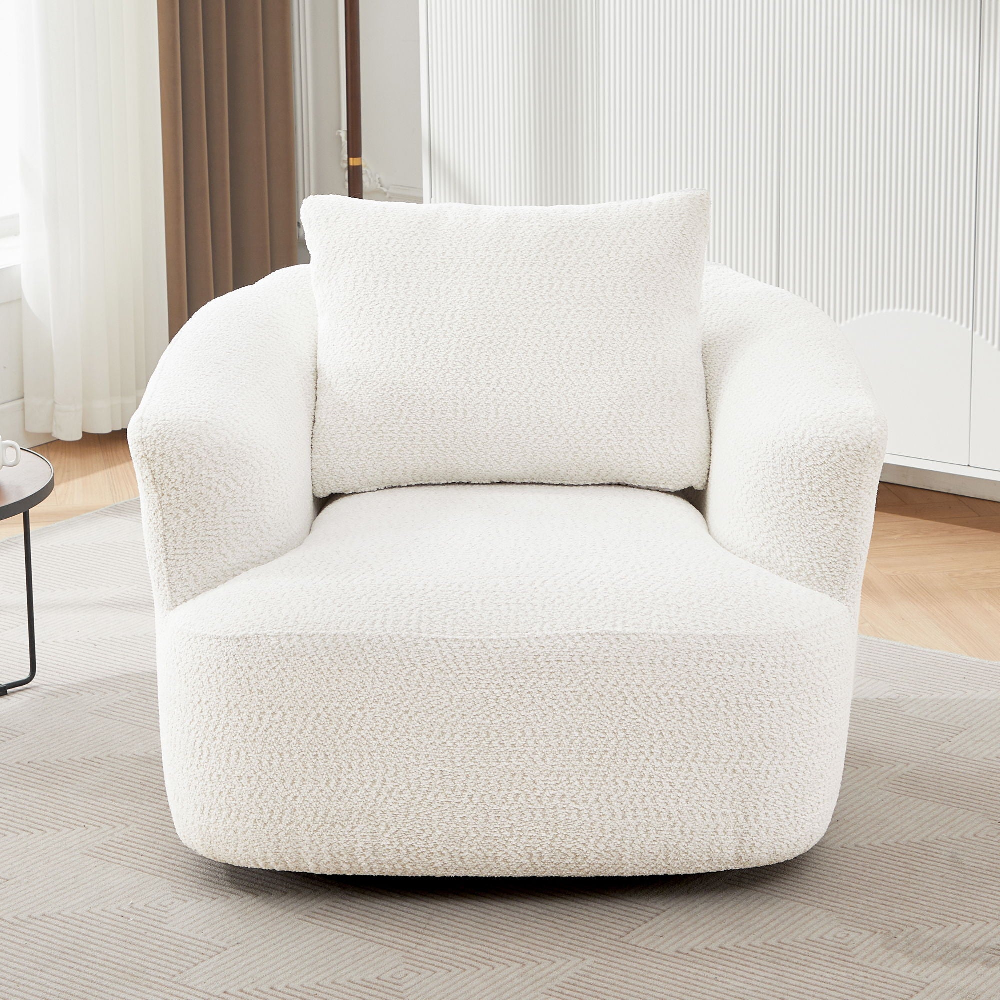 360° Swivel Barrel Sofa Chair With Throw Pillow, Upholstered Accent Chair