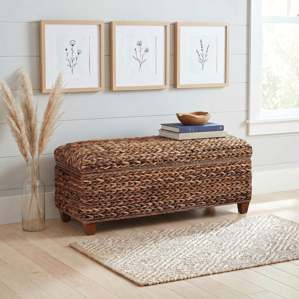 Laughton Hand-Woven Banana Leaf Storage Bench Amber