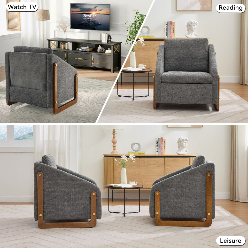 Modern Upholstered Armchair With Wooden Side Frame