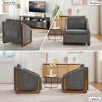 Modern Upholstered Armchair With Wooden Side Frame