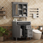 Bathroom Vanity With Top Sink, Freestanding Storage Cabinet With 2 Doors And 3 Drawers, Mirror Cabinet Included - Gray