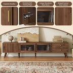 Doors TV Stand For TVs Up To 85", Entertainment Center With Storage Cabinets, TV Media Console Table For Living Room - Natural