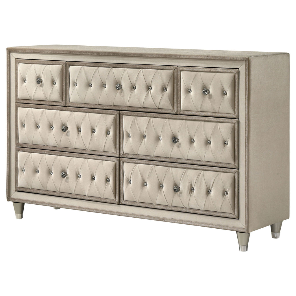 Antonella 7-drawer Upholstered Dresser Ivory and Camel