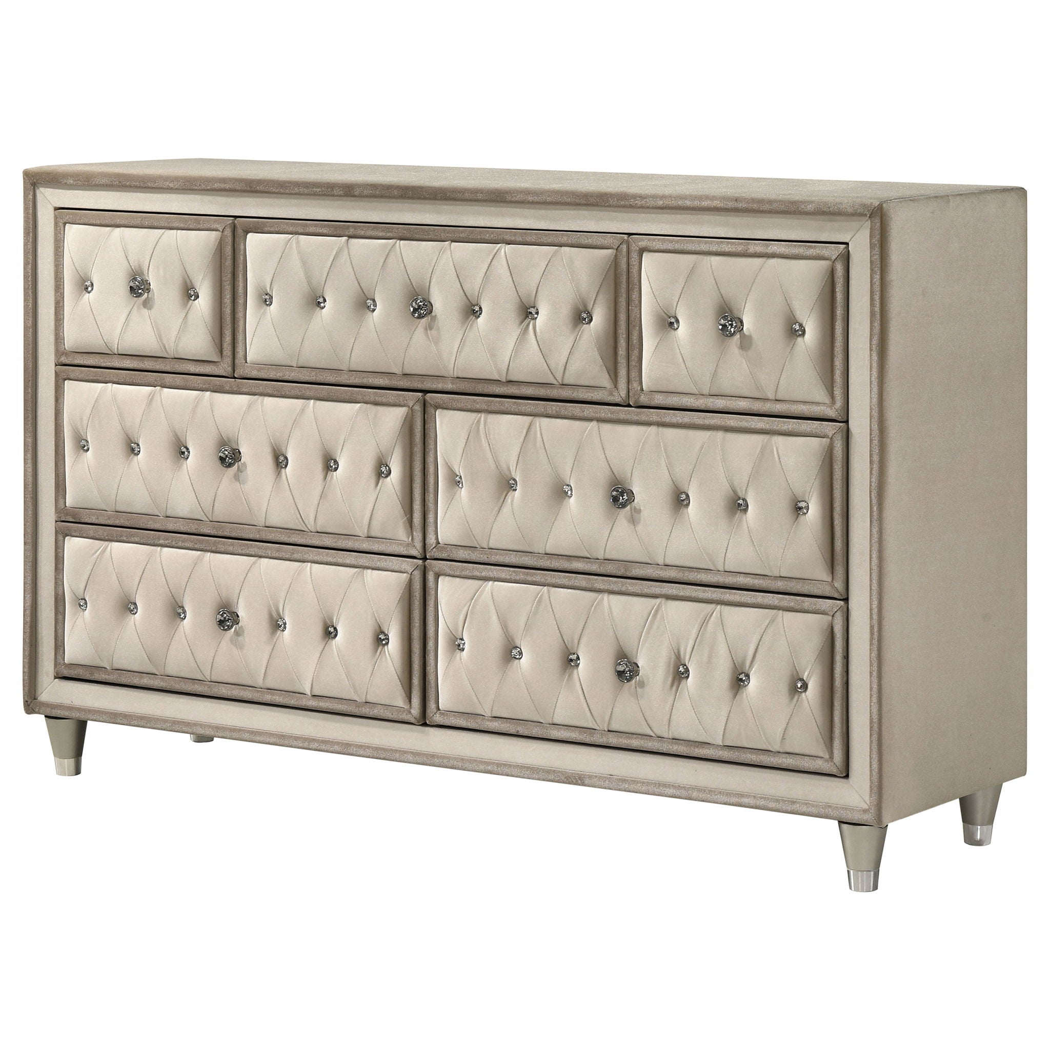 Antonella 7-drawer Upholstered Dresser Ivory and Camel