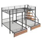 Full Over Twin-Twin Triple Bunk Bed With Drawers And Staircase - Black