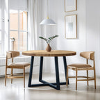 Round Dining Table With Wire Brushed Mindi Top And Mahogany Base - Wheat
