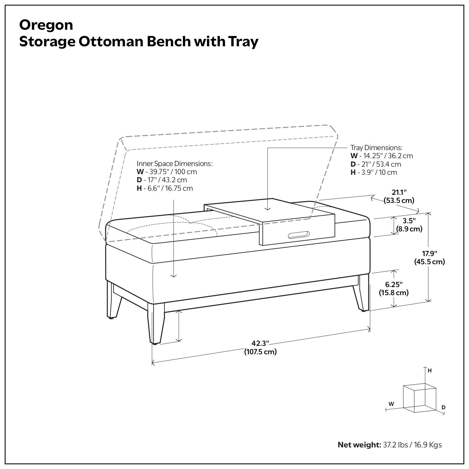 Oregon - Contemporary Storage Ottoman Bench With Tray