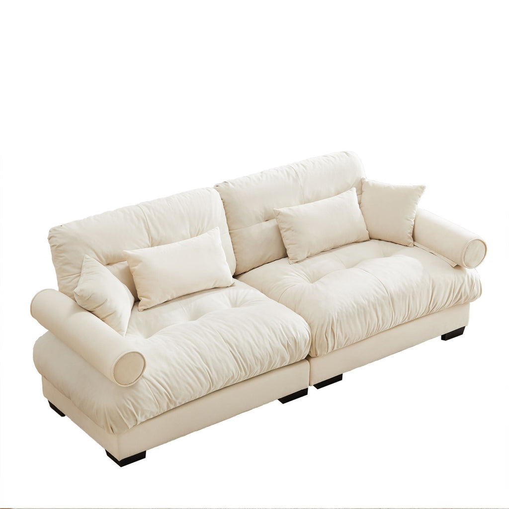 Modern Sofa With Bolstered Armrests And Pillows